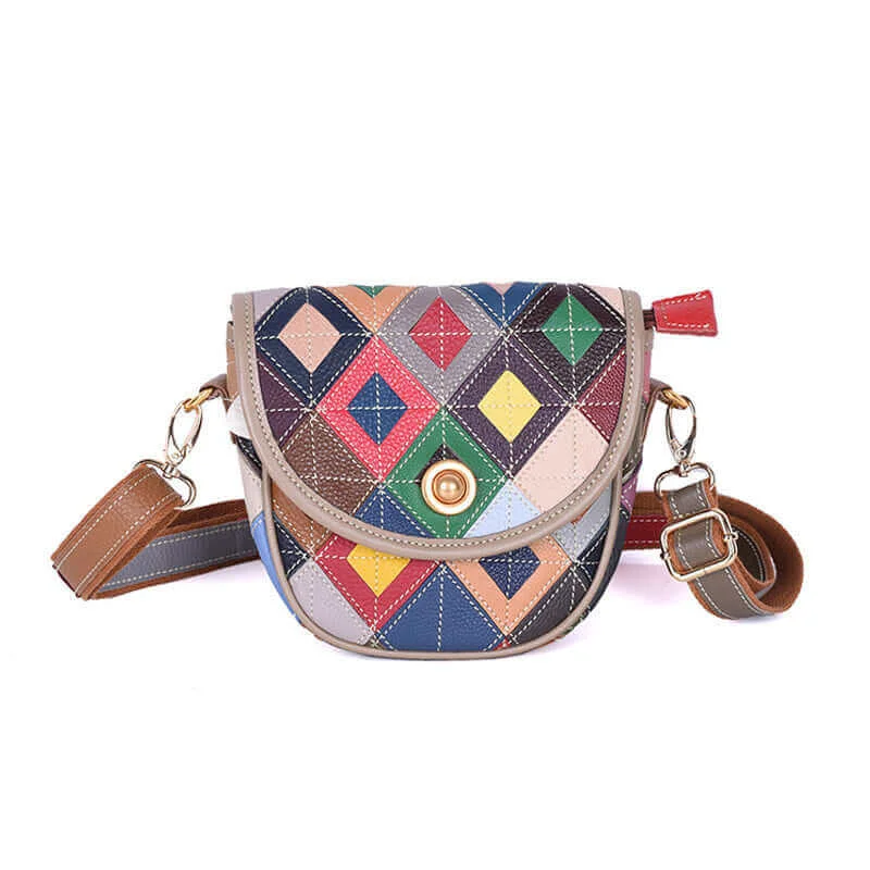 Lightweight Bags With Clearance Prices Colorful Leather Saddle Crossbody Bag NZ | Unique Patchwork Design Lightweight Bags With Clearance Prices Colorful Leather Saddle Crossbody Bag NZ | Unique Patchwork Design