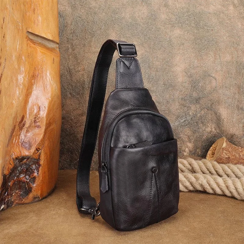 Bags For Personalized Gifts Handmade Women's Crossbody Chest Bag Black Leather Sling Purse For Women Bags For Personalized Gifts Handmade Women's Crossbody Chest Bag Black Leather Sling Purse For Women