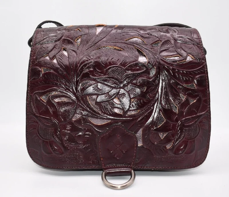 Trendy And Discounted Designer Handbags Patricia Nash Ilina Cut Out Tooled Leather Flap Crossbody in Plum Trendy And Discounted Designer Handbags Patricia Nash Ilina Cut Out Tooled Leather Flap Crossbody in Plum