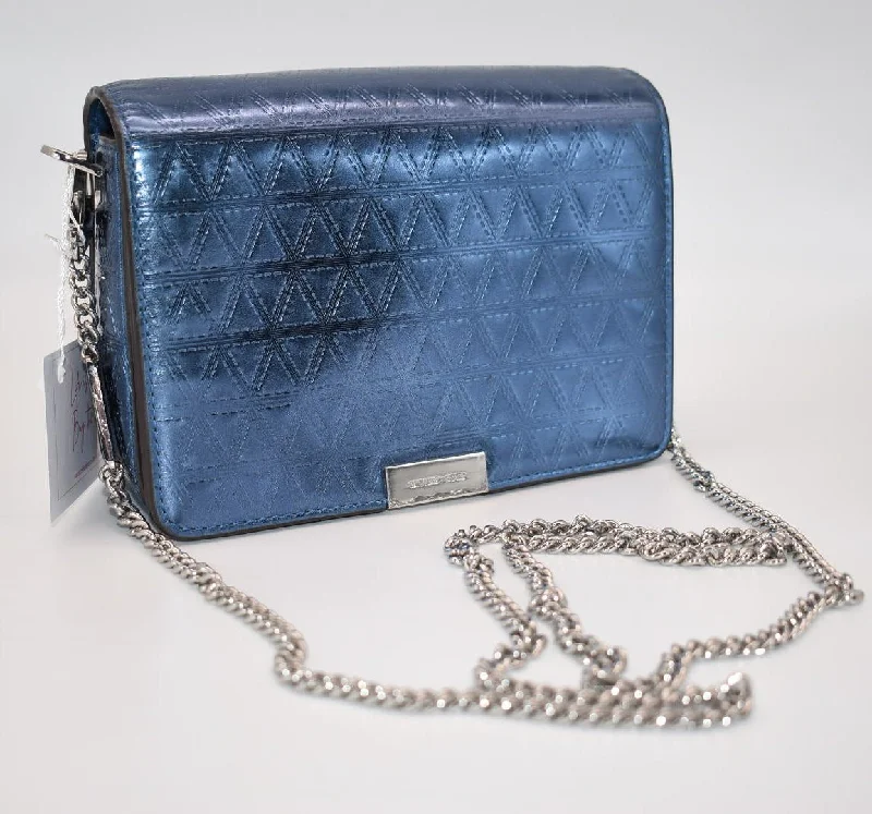 Senior Travelers Michael Kors Jade Medium Gusset Clutch-Chain Crossbody in Steel Blue Senior Travelers Michael Kors Jade Medium Gusset Clutch-Chain Crossbody in Steel Blue