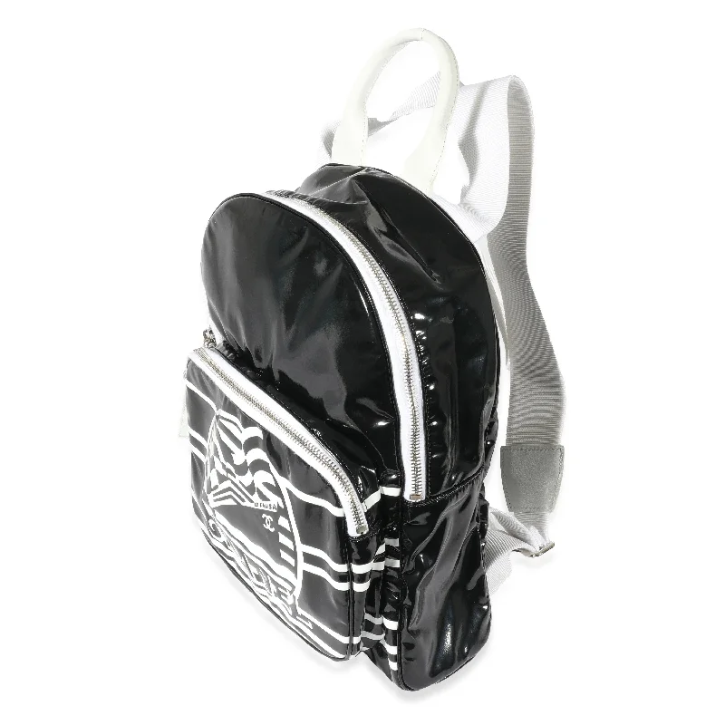 Stylish Bags With Discounts Black White Vinyl Small La Pausa Backpack