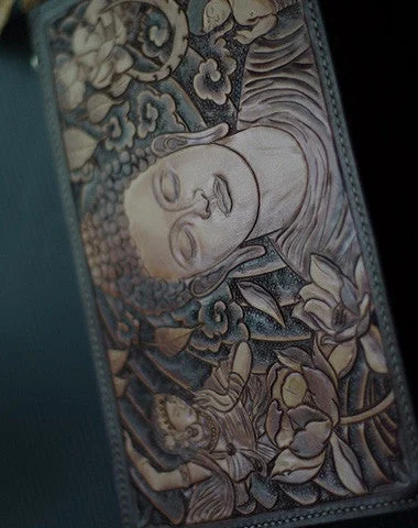 Vintage-Inspired Handmade men clutch vintage hand painting carved Sakyamuni leather clutch bag for men Vintage-Inspired Handmade men clutch vintage hand painting carved Sakyamuni leather clutch bag for men