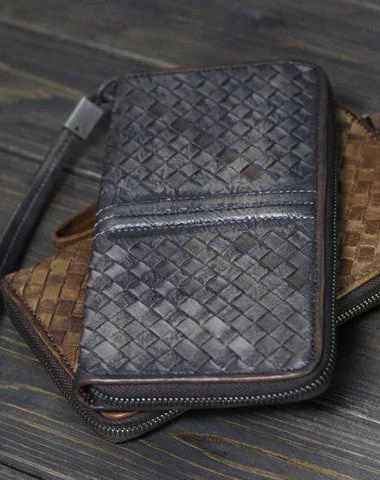 New Year Party Bag For Celebrations Handmade Men long leather wallet clutch men braided vintage gray brown wallet for him New Year Party Bag For Celebrations Handmade Men long leather wallet clutch men braided vintage gray brown wallet for him