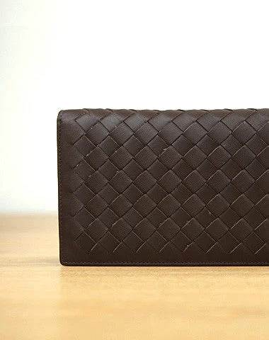 Designer Bags For Luxury Collectors With Offers Handmade vintage knit leather clutch bag long wallet ID card holders slots for men Designer Bags For Luxury Collectors With Offers Handmade vintage knit leather clutch bag long wallet ID card holders slots for men