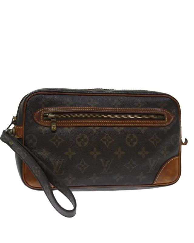 Customizable Bags For Personalized Style Monogram Canvas Clutch Bag with Dragonne Strap Customizable Bags For Personalized Style Monogram Canvas Clutch Bag with Dragonne Strap