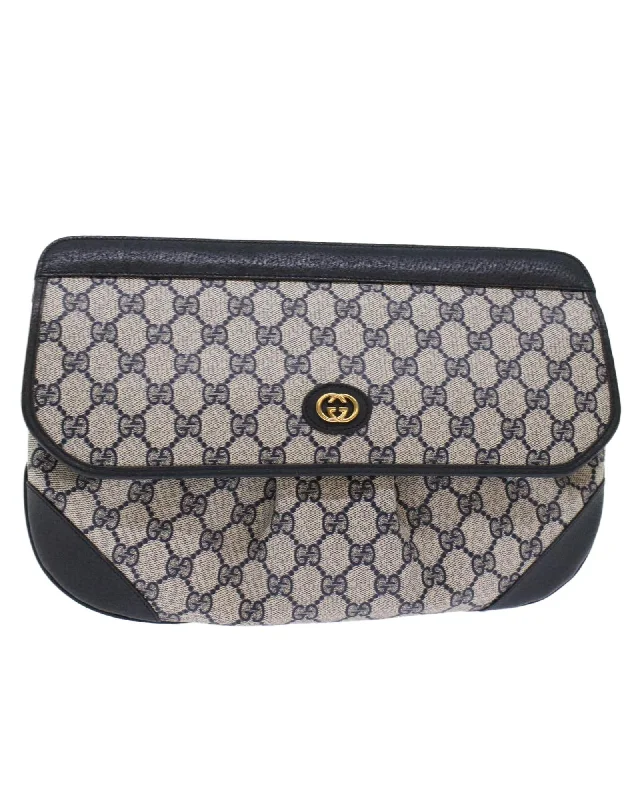 Spacious Bags With Holiday Promotions GG Canvas Clutch Bag PVC Leather Navy Gray Italy C Spacious Bags With Holiday Promotions GG Canvas Clutch Bag PVC Leather Navy Gray Italy C