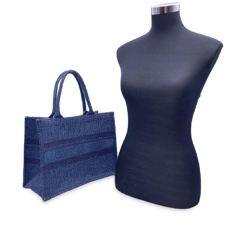Designer Bags For Luxury Collectors CHRISTIAN DIOR Blue Denim Oblique Medium Book Tote Bag Handbag Designer Bags For Luxury Collectors CHRISTIAN DIOR Blue Denim Oblique Medium Book Tote Bag Handbag