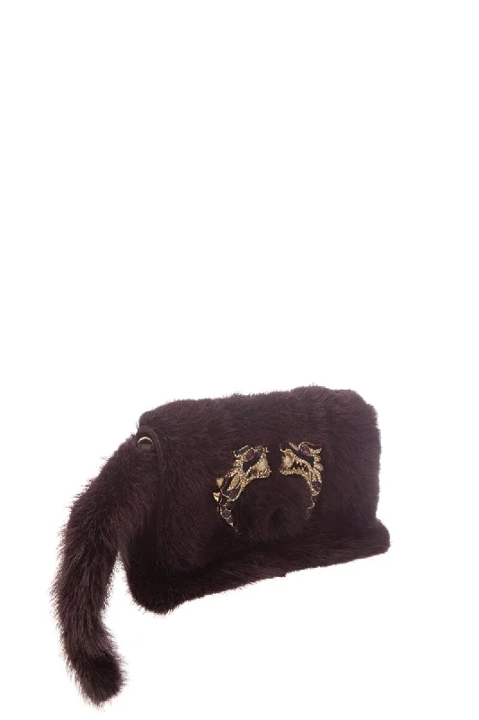 Bag For Modern Fashion Gucci F/W 2004 By Tom Ford Burgundy Mink & Crystal Wolf Head Clutch Bag For Modern Fashion Gucci F/W 2004 By Tom Ford Burgundy Mink & Crystal Wolf Head Clutch