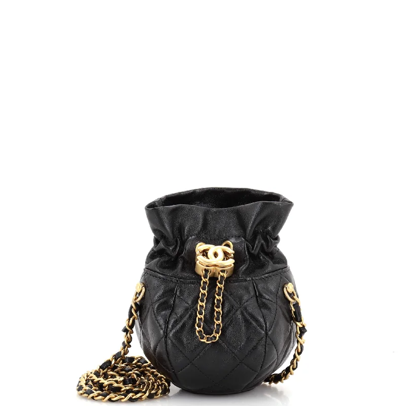 Vintage Bags For Retro And Classic Fashion Lovers Drawstring CC Round Bucket Clutch with Chain Quilted Lambskin Mini Vintage Bags For Retro And Classic Fashion Lovers Drawstring CC Round Bucket Clutch with Chain Quilted Lambskin Mini