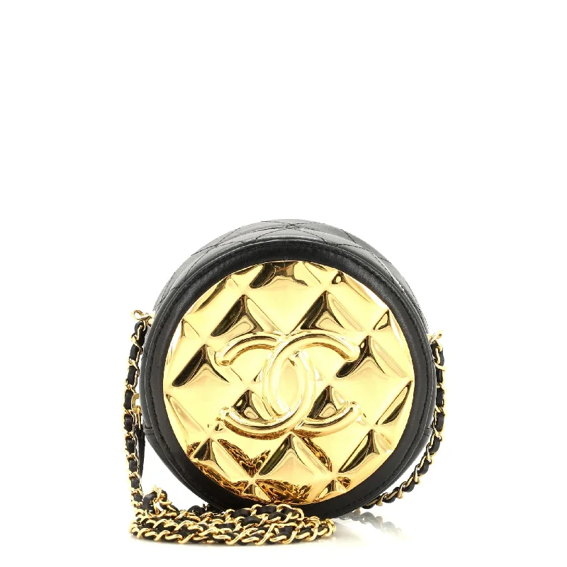Luxury Bags For Professionals With Discounts Golden Plate Round Clutch with Chain Quilted Metal and Lambskin Mini Luxury Bags For Professionals With Discounts Golden Plate Round Clutch with Chain Quilted Metal and Lambskin Mini
