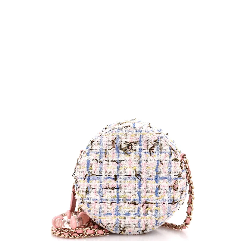 Trendy And Discounted Designer Handbags Lifesaver Round Clutch with Chain Quilted Tweed Trendy And Discounted Designer Handbags Lifesaver Round Clutch with Chain Quilted Tweed