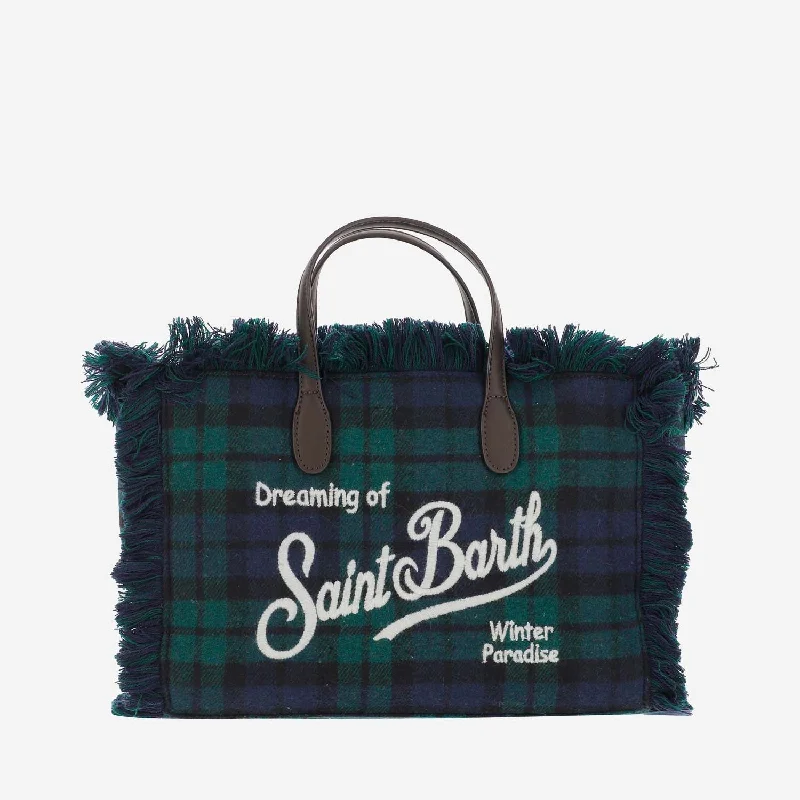 Luxury Bags For Working Professionals MC2 St. Barth Women's Blue Green Check Wool Leather Tote Handbag Luxury Bags For Working Professionals MC2 St. Barth Women's Blue Green Check Wool Leather Tote Handbag