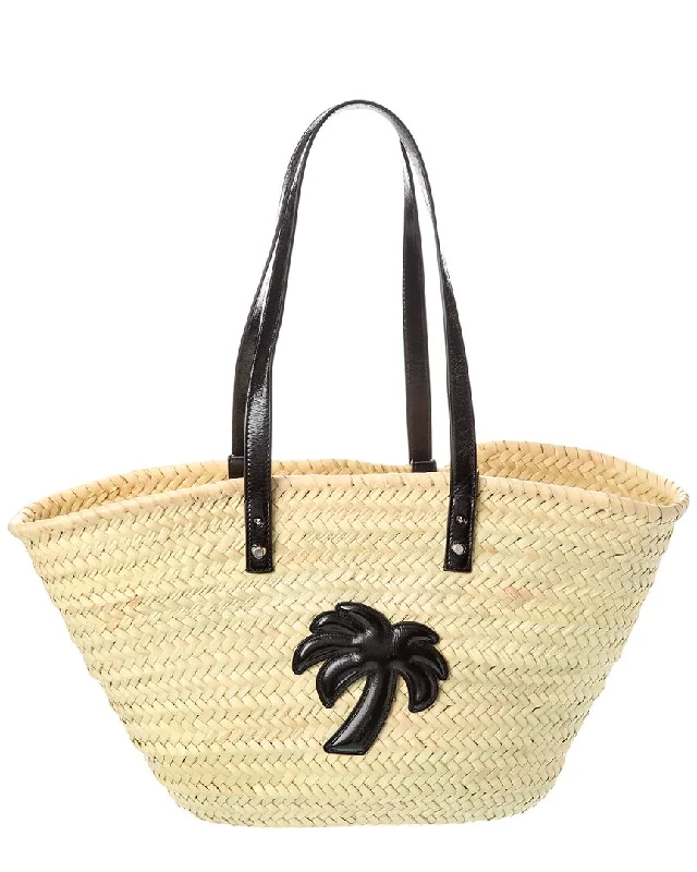Lightweight Bags With Clearance Prices Palm Angels Palm Applique Straw & Leather Tote Lightweight Bags With Clearance Prices Palm Angels Palm Applique Straw & Leather Tote