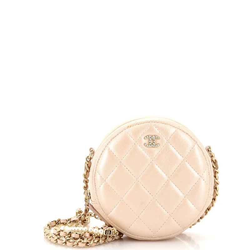 Stylish Bags For Fashion Bloggers Pearl Strap Round Clutch with Chain Quilted Iridescent Lambskin Stylish Bags For Fashion Bloggers Pearl Strap Round Clutch with Chain Quilted Iridescent Lambskin