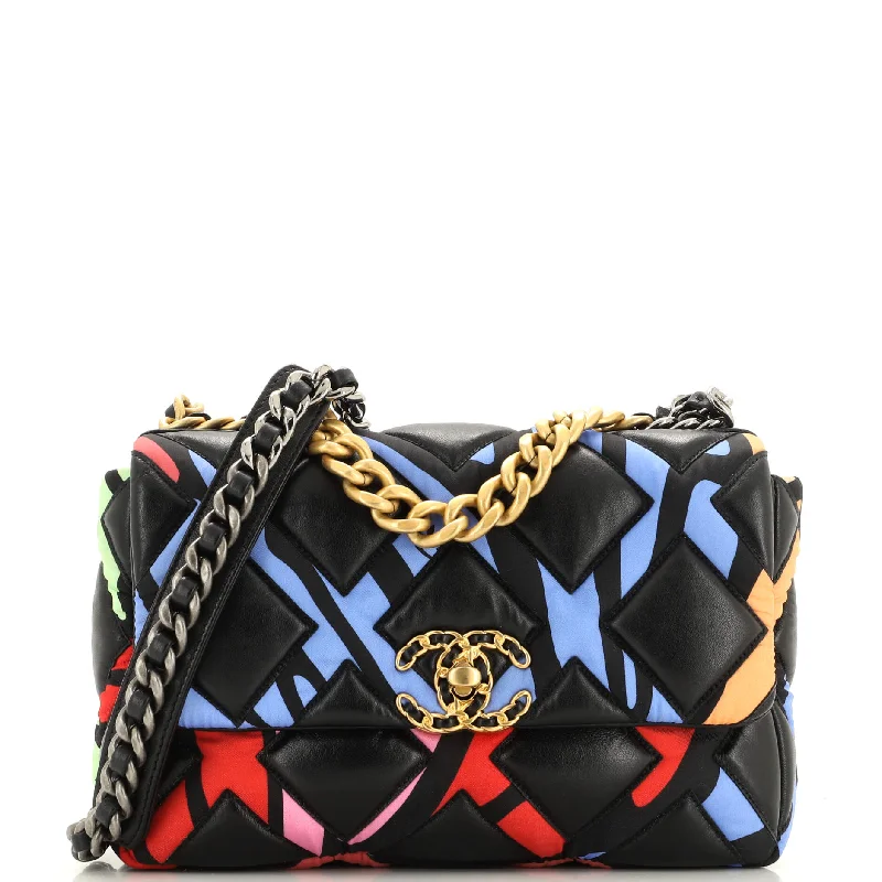 New Year Party Bag For Celebrations 19 Flap Bag Quilted Lambskin and Printed Silk Medium New Year Party Bag For Celebrations 19 Flap Bag Quilted Lambskin and Printed Silk Medium