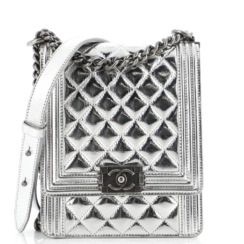 Clearance Bags For Budget Shoppers North South Boy Flap Bag Quilted Metallic Calfskin Small Clearance Bags For Budget Shoppers North South Boy Flap Bag Quilted Metallic Calfskin Small