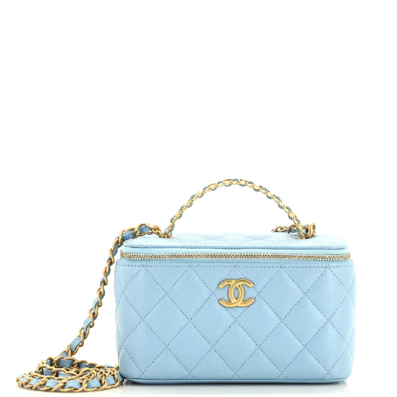 Vintage-Inspired Pick Me Up Logo Handle Vanity Case with Chain Quilted Caviar Small Vintage-Inspired Pick Me Up Logo Handle Vanity Case with Chain Quilted Caviar Small